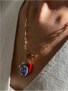 New! Gold Oil Drop Paperclip Chain Charm Necklace (1070) NWOT